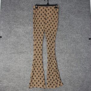 Free People Pants Womens S Brown Floral Textured Mesh Flare Bell Bottoms